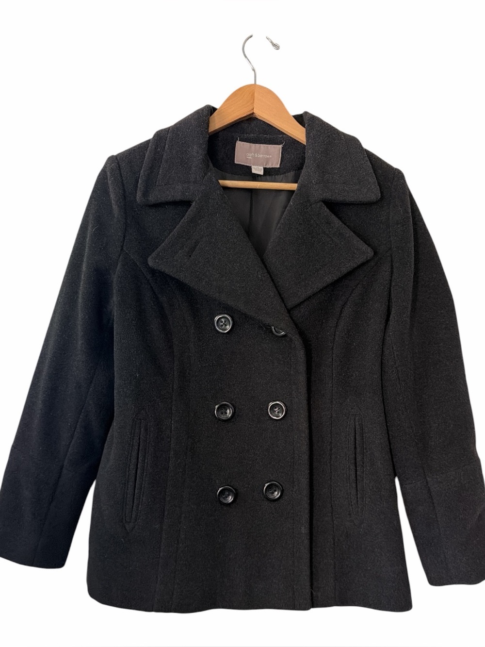Wool Blend Pea Coat Double Breasted Notch Lapels Women’s Medium Classic Academia